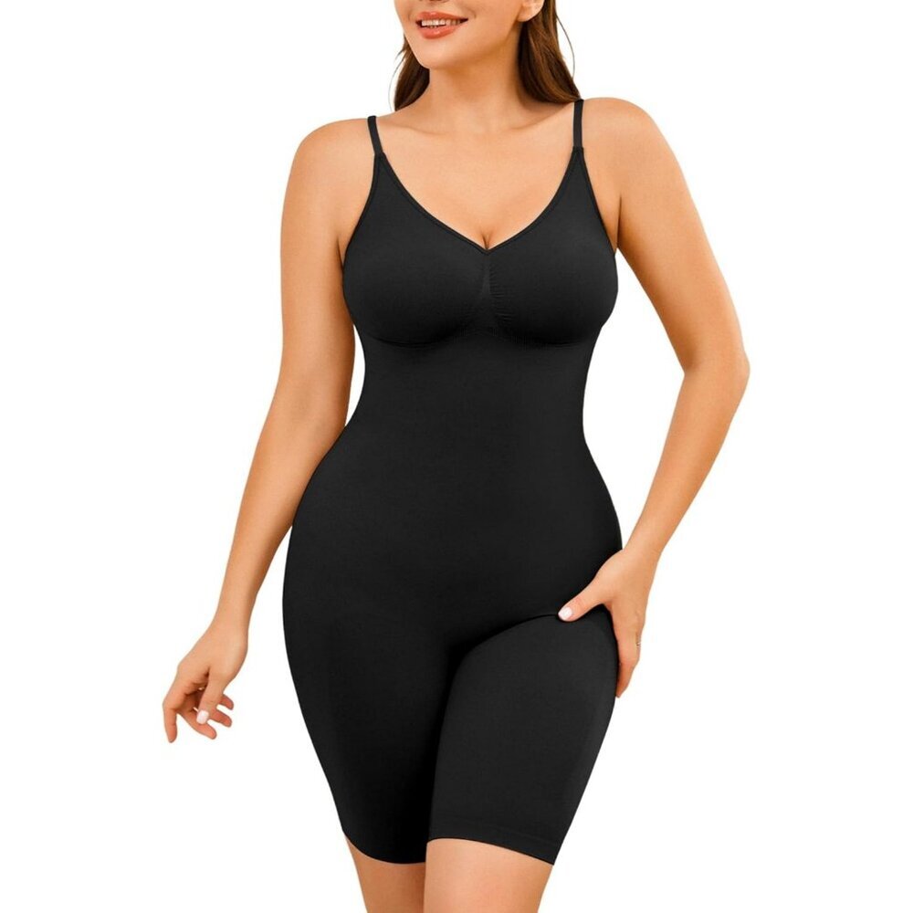 Women's Mid Thigh Black Body Shaper Body Suit Shapewear Tummy Control Seamless